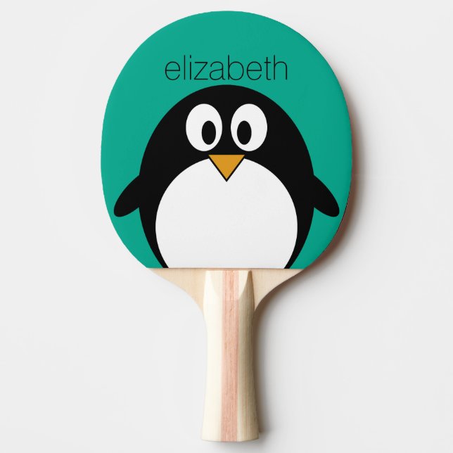 söt tecknad penguin emerald och svart pingisracket (Framsidan)