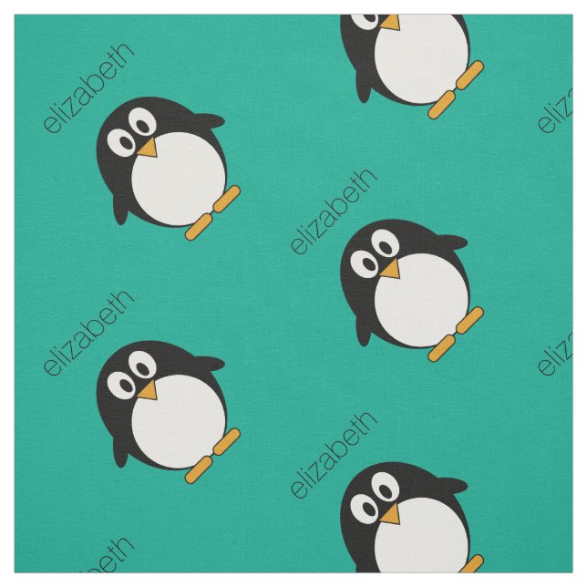 söt tecknad penguin emerald och svart tyg (Provkarta)