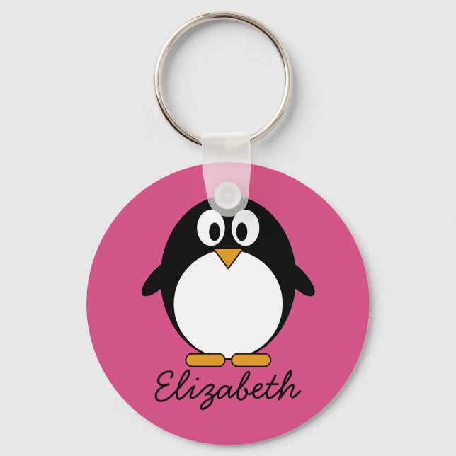 Söt tecknad penguin med rosa bakgrund nyckelring (Framsida)