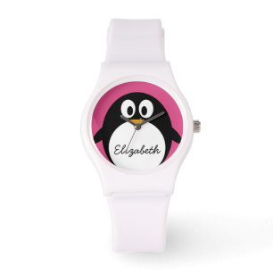 Söt tecknad penguin rosa och svart armbandsur