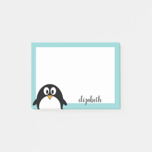 söt tecknad penguin, tårblått och svart post-it block
