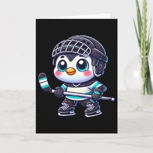 Söt Tecknad Pingvin Ishockeyspelare Kort