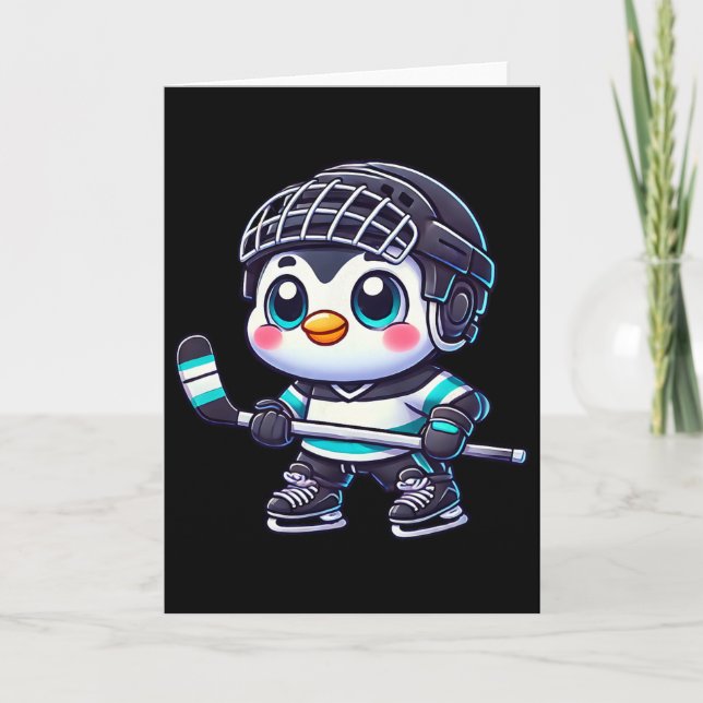 Söt Tecknad Pingvin Ishockeyspelare  Kort (Framsida)