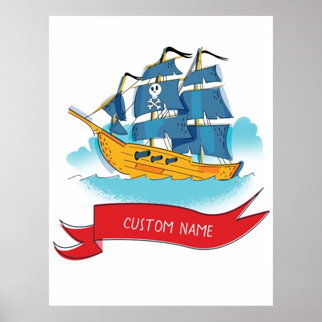 Söt Tecknad Piratskepp Anpassad text Poster (Framsidan)