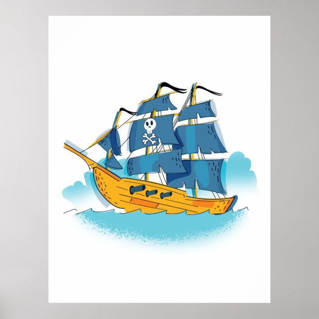 Söt Tecknad Piratskepp Poster (Framsidan)