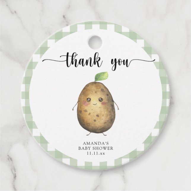 Söt tecknad potatis baby shower tack gåvor etiketter (Framsida)