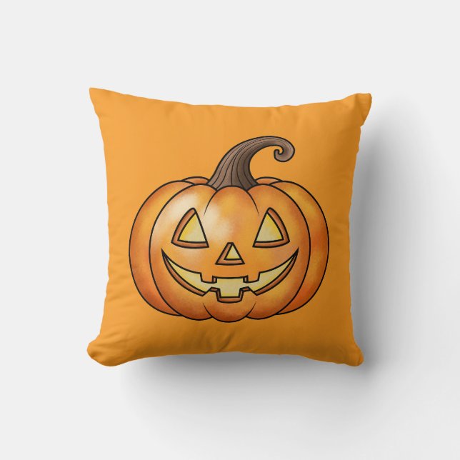 Söt Tecknad Pumpa Orange Halloween Kudde (Framsida)