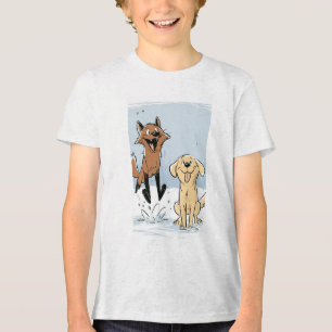 Söt Tecknad Räv Hoppar i Snö Barn Grafisk T-Shirt