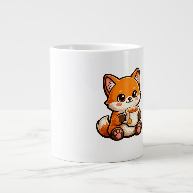 Söt Tecknad Räv Illustration – Mysig Räv som Drick Jumbo Mugg (Framsidan)