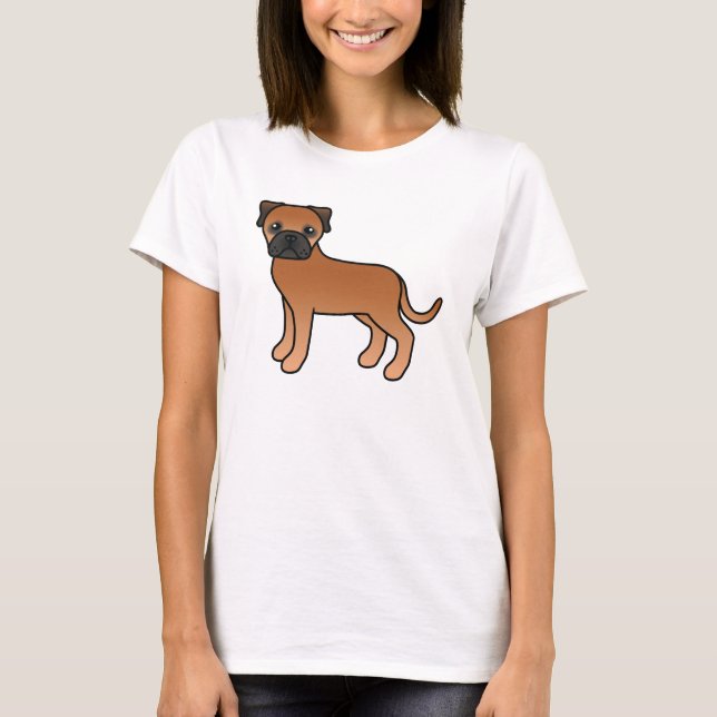 Söt Tecknad Röd Bullmastiff Hund Tee Shirt (Framsida)