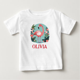 Söt Tecknad Rosa Blommig Flamingo T Shirt
