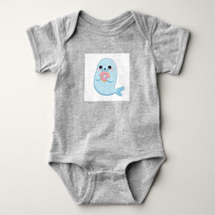 Söt Tecknad Säl med Munk Baby Bodysuit Beskrivning T Shirt