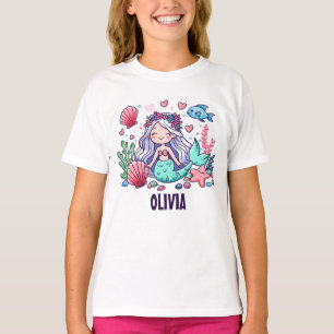 Söt tecknad sjöjungfru med personlig anpassning t shirt