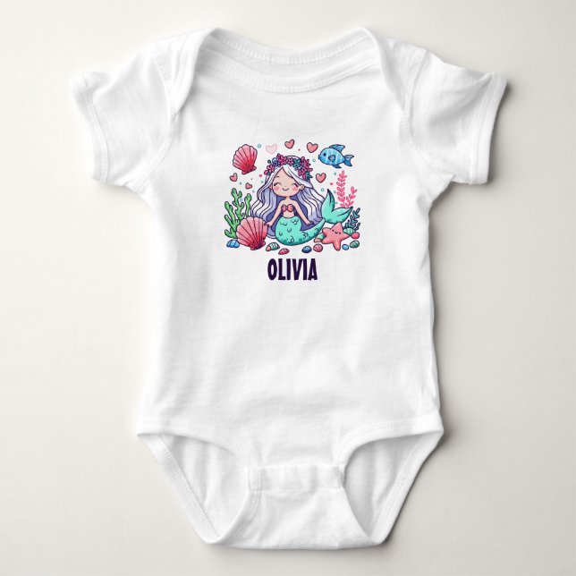 Söt tecknad sjöjungfru med personlig text  t shirt (Framsida)
