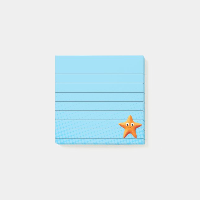 Söt Tecknad Sjöstjärna Blå Ocean Linjerad Post-it  Block (Framsida)