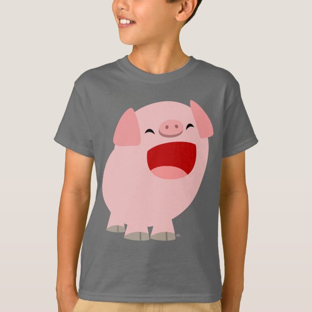 Söt Tecknad Sjungande Gris Barn T-Shirt (Framsida)