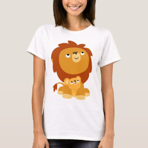 Söt tecknad skyddande lejon & unge kvinnors t-shir t shirt