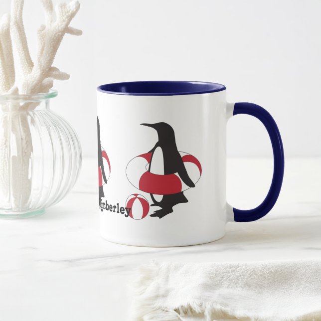 Söt Tecknad Sommar Penguin Barn Namn Mugg (Skapare uppladdad)