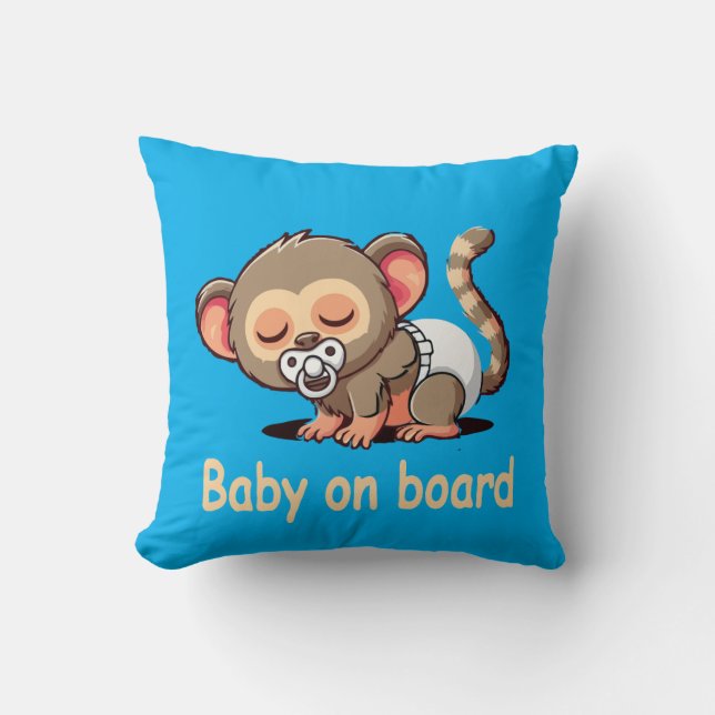 Söt Tecknad Sovande Apa | Baby Ombord Bil S Kudde (Framsida)