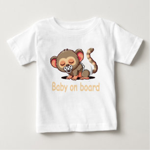 Söt Tecknad Sovande Apa   Baby Ombord Bil S T Shirt