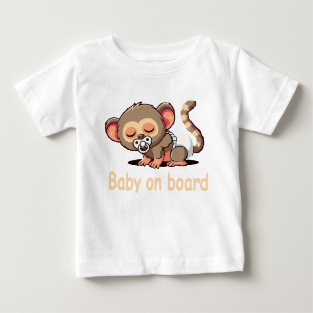 Söt Tecknad Sovande Apa | Baby Ombord Bil S T Shirt (Framsida)