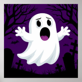 Söt Tecknad Spök Halloween Kuslig Scen Poster