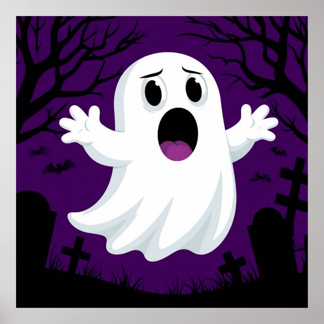 Söt Tecknad Spök Halloween Kuslig Scen Poster (Framsidan)