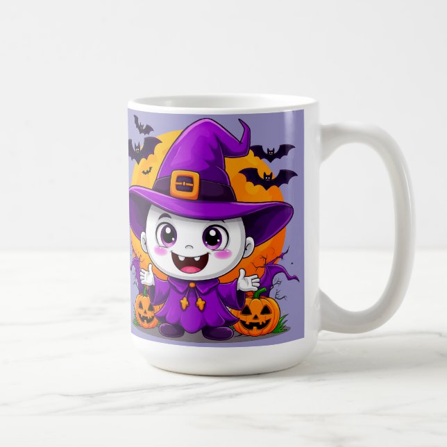 Söt Tecknad Spökande Häxa Med Trollhatt Halloweenp Kaffemugg (Höger)