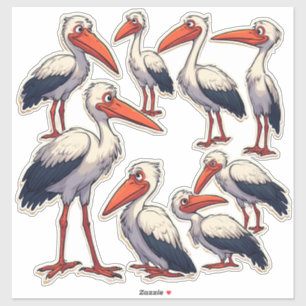 Söt Tecknad Stork Illustrations Klistermärke Set � Klistermärken