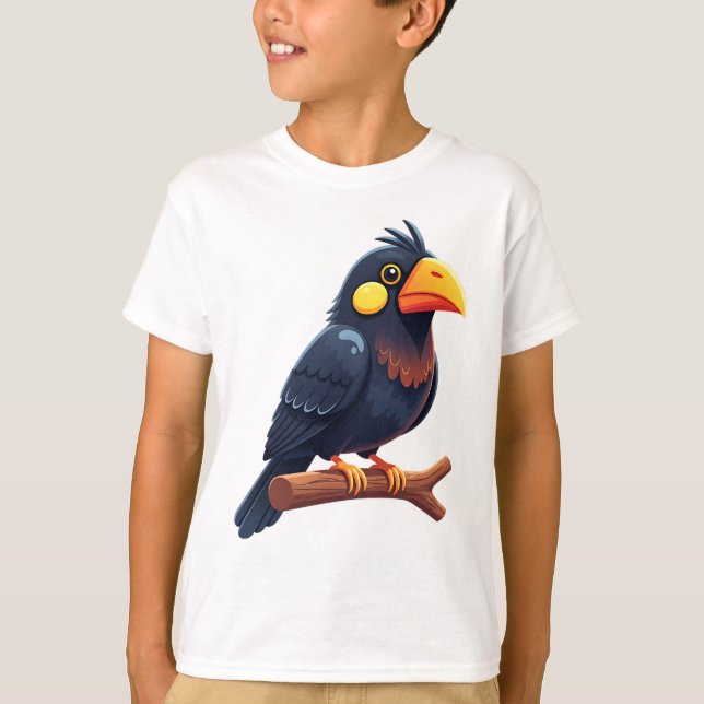 Söt tecknad svart fågel  t shirt (Framsida)