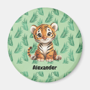 Söt Tecknad Tiger på Tropiska Blad Magnet