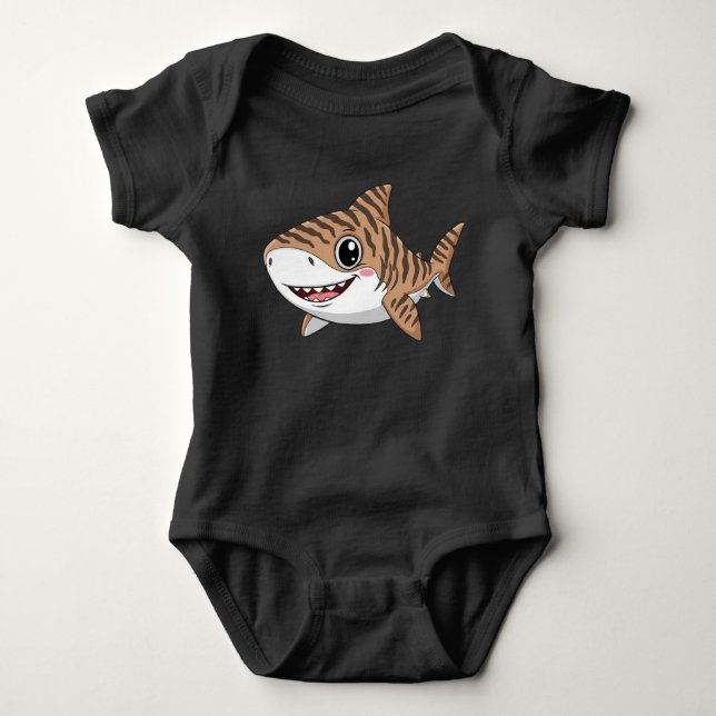 Söt Tecknad Tigerhaj Babydräkt T Shirt (Framsida)