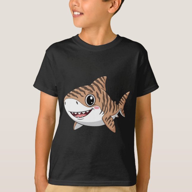 Söt Tecknad Tigerhaj Rolig Barn T-Shirt (Framsida)