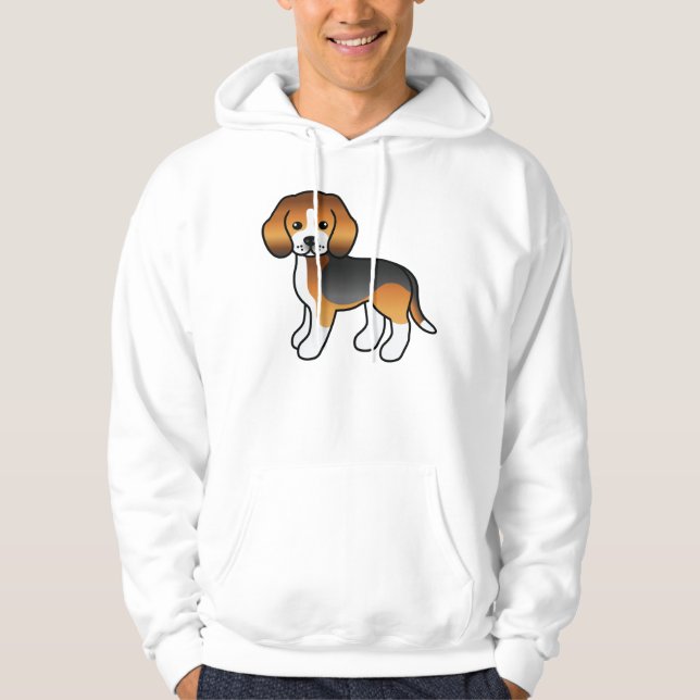 Söt tecknad trefärgad beagelhund hoodie (Framsida)