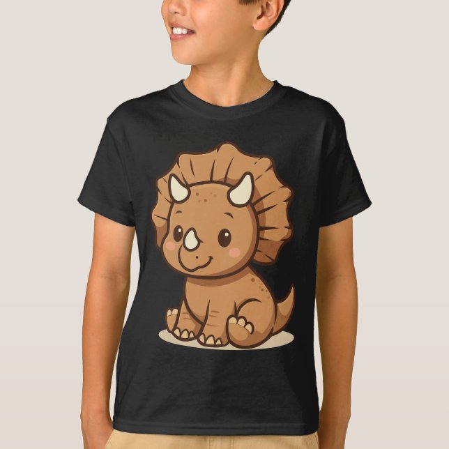 Söt Tecknad Triceratops Barn T-Shirt  (Framsida)