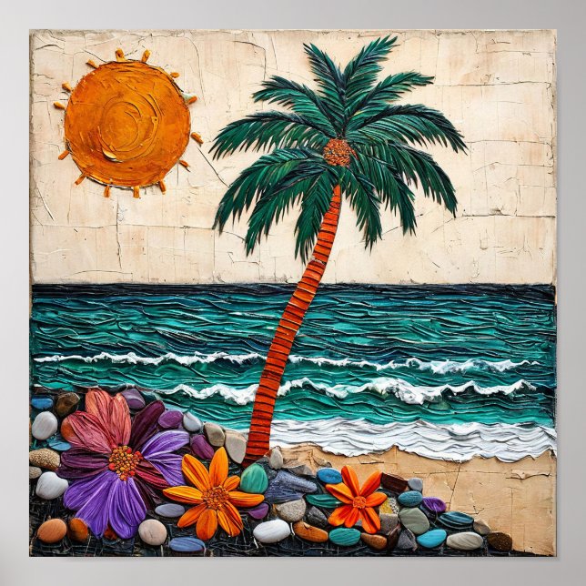 Söt tecknad tropisk havsutsikt Strandscen Poster (Framsidan)