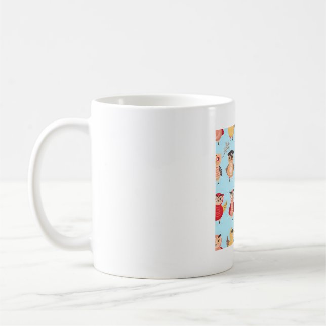 söt tecknad uggla mönster kaffemugg (Vänster)
