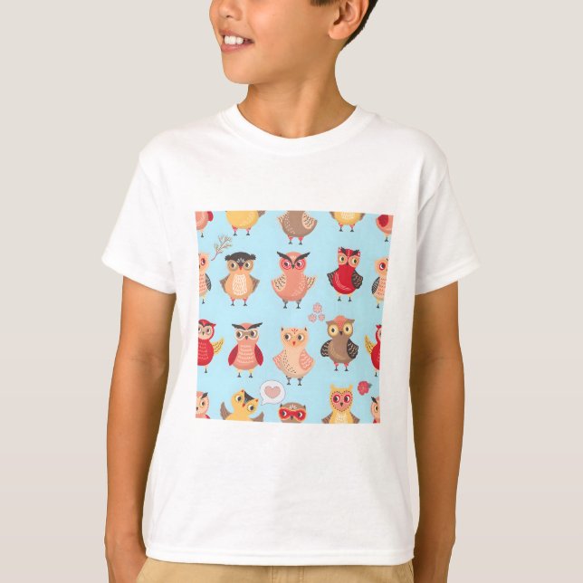 söt tecknad uggla mönster t shirt (Framsida)