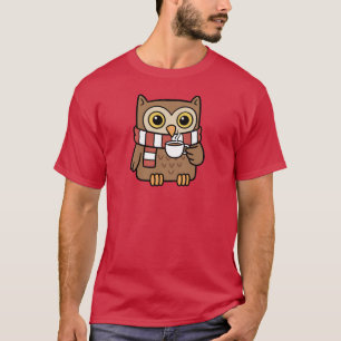 Söt Tecknad Uggle Dricker Kaffe Present Till Kaffe T Shirt