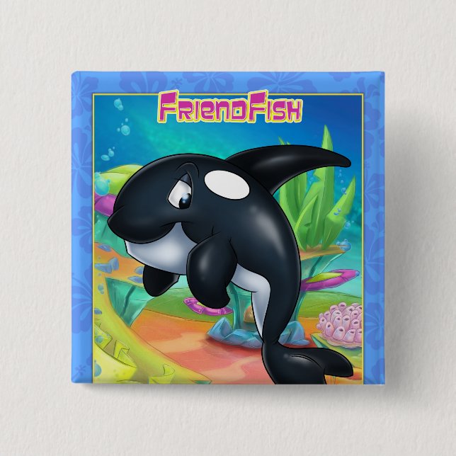 Söt tecknad val på en knapp (Framsida)