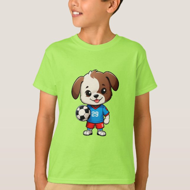 Söt Tecknad Valp Fotbollsspelare T Shirt (Framsida)