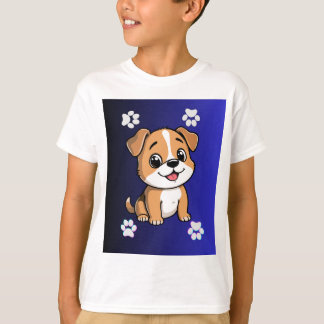 Söt Tecknad Valp Hund & Tassavtryck Barn T-Shirt