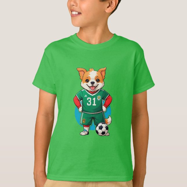 Söt Tecknad Valpsoccer spelare T Shirt (Framsida)
