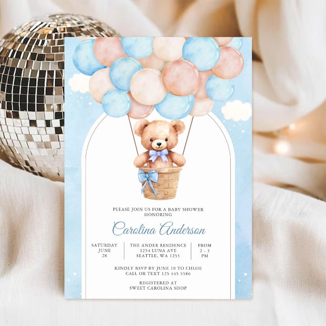 Söt Teddy Ballong Baby Shower Inbjudan (Skapare uppladdad)