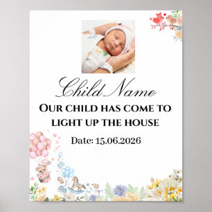 Söt Teddy Love Birds Baby Shower-vägg Poster