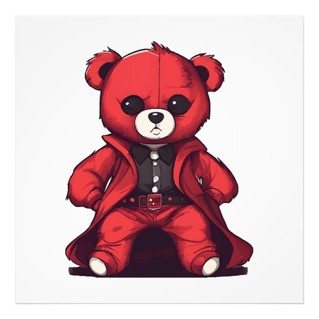 Söt teddy röd pojke fototryck (Framsidan)