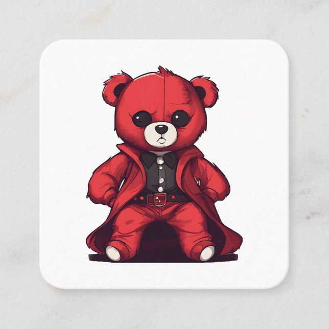 Söt teddy röd pojke fyrkantigt visitkort (Framsida)