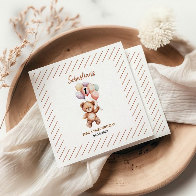 Söt teddybjörn 1-årsdag | Söt björn  Pappersservett (Cute Teddy Bear 1st Birthday | Sweet Bear Napkins
)