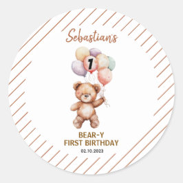 Söt teddybjörn 1-årsdag | Söt björn Runt Klistermärke