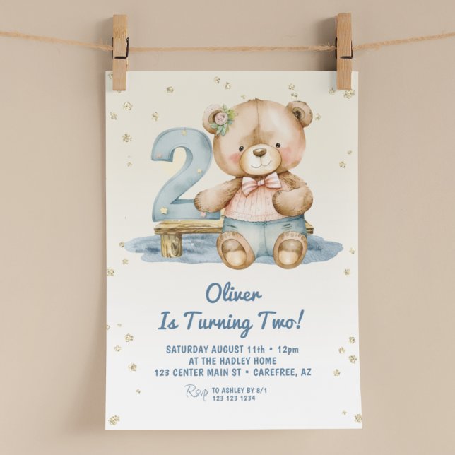 Söt Teddybjörn 2-årsdag Inbjudningar (Skapare uppladdad)